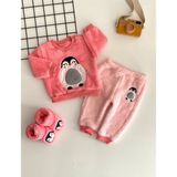 Derin Bebe Neşeli Bebekler Penguen Nakışlı Desen Panduflu Welsoft Kumaş Takım Pembe - 1,5 - 2 Yaş