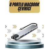 Derin Stok 8 Portlu Macbook Çevirici Type C Hub Sd Tf USB Çoğaltıcı Ethernet - Seçenek