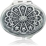 Derin Stok 925 Ayar Gümüş Papatya Motifli Kapaklı Oval El Aynası - Çok Renkli
