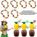 Derin Stok Tropikal Hawaii Parti Malzemeleri – Kolye, Pipet, Bardak Seti - 00