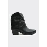 Derinet Hakiki Deri Fermuarsız Kadın Bot - Siyah