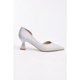 Derinet Kısa Topuk Saten Kadın Stiletto - 03C-Gri