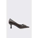 Derinet Kısa Topuklu Kadın Stiletto - Kahve