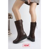Deripabuc Hakiki Deri Kahverengi Kadın Deri Çizme TRC-1600
