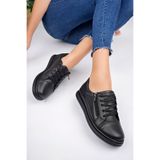 Deripabuc Hakiki Deri Siyah Kadın Anatomik Deri Casual Ayakkabı Dp79-8635