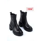 Deripabuc Hakiki Deri Siyah Kadın Tırtıklı Taban Deri Bot Trc-206603