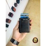 Derius Antik Kahverengi Hakiki Deri Otomatik Mekanizmalı Kişiye Özel Kartlık Cüzdan(Unisex)