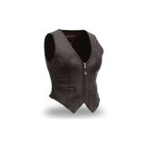 DeriWork Hakiki Kuzu Derisi Siyah Fendi Fermuarlı Kadın Deri Yelek
