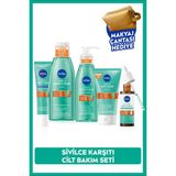 Derma Skin Clear Sivilce Karşıtı Set, Serum, Yüz Temizleme Jeli,Tonik, Peeling, Gece Kremi ve Çanta