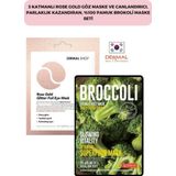 Dermal 3 Katmanlı Rose Gold Göz Maske ve Canlandırıcı, Parlaklık Kazandıran, %100 Pamuk Brokoli Maske Seti