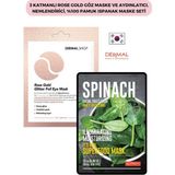Dermal 3 Katmanlı Rose Gold Göz Maskesi 4 gr. ve Aydınlatıcı, Nemlendirici, %100 Pamuk Ispanak Maske 25 gr.