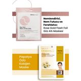 Dermal 3 Katmanlı Rose Gold Göz Maskesi ve Canlandırıcı, Nemlendirici, Pürüzsüzleştirici Papatya Özlü Kollajen Maske Seti 2 Adet