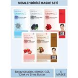 Dermal Nemlendirici Beyaz Kömür Gül Çilek Karite Yağı Özlü Maske Seti 23gr x 5 Adet
