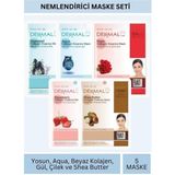Dermal Nemlendirici Deniz Yosunu Aqua Gül Çilek Karite Yağı Özlü Maske Seti 23gr x 5 Adet