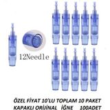 Dermapen 100 Adet 12 Pin Dermapen Iğnesi (Orijinal Kartuşu) Mavi Kapaklı Sokei