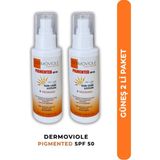 DERMOVIOLE Pigmented SPF 50 Leke Karşıtı Yüz Güneş Kremi + Niacinamide | Mavi Işık Korumalı 75 ml 2 li Paket