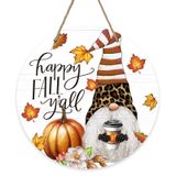 Deroro Happy Fall Y'all Balkabağı Leopar Cüce Ön Kapı Tabelası, Sonbahar Akçaağaç Yaprakları Kahve Ahşap Kapı Askısı Dış Mekan Dış Mekan Sundurma Dekoru, Mevsimlik Çiftlik Evi Ahşap Çelenk İç Mekan