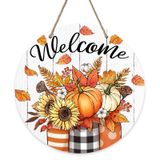 Deroro Welcome Fall Pumpkin Sign Ön Kapı Dekoru için, Sonbahar Mason Kavanoz Ayçiçeği Yaprakları Şeritler Ahşap Kapı Askısı Dış Mekan Dış Mekan Sundurma, Şükran Günü Çiftlik Evi Ahşap Çelenk İç Mekan