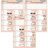 Ders Programlı Okul Etiketi 3 Sayfa - Pembe Kedi
