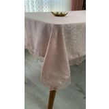 Dertsiz Masa Örtüsü Dantel Detaylı (8-12 Kişilik) (Pembe Çiçek)