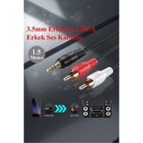 Derwell 1.5 Metre 1.5mt Stereo To Rca Kablo 2+1 5+1 Bilgisayar Pc Ses Kablosu 3.5 Mm Jak Renkli Kablo