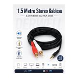 Derwell 1.5 Metre Stereo Ses Aktarım Kablosu - 3.5mm Erkek to 2 RCA Erkek Altın Kaplama Uçlu Dayanıklı Esnek Aux Dönüştürücü Kablo; Telefon Bilgisayar Laptop TV Amfi Hoparlör MP3 Uyumlu Jak