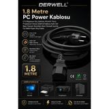 Derwell 1.8 Metre PC Power Kablosu C13 Bilgisayar Güç Kablosu Monitör Yazıcı Projeksiyon Kasası Elektrik Kablosu Kalın Saf Bakır Damarlı Kesintisiz Akım Uyumlu Üç Delikli Siyah Güç Kablo