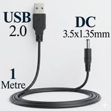 Derwell 1 Metre 1mt USB Erkek To 3.5mm x 1.35MM Erkek Dc Güç Adaptör Kablosu USB Hub 3/4/7 Port Radyo Diş Fırçası Fan Masa Lambası Şarj Kablosu Siyah