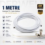 Derwell 1 Metre 4K Full HD Koaksiyel TV Uydu Anten Kablosu Seti - Güçlü Sinyal Aktarımlı Dayanıklı Televizyon Kablosu - Lnb Alıcı Uyumlu Yüksek Kalite Beyaz