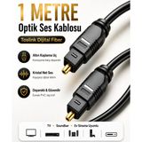 Derwell 1 METRE Optik Ses Kablosu Toslink Dijital Fiber Ev Sinema Soundbar Uyumlu Siyah Altın Kaplama Uçlu Kristal Netliğinde Parazitsiz Sinyal İletimi Çevresel Surround Akustik Ses Sistemi Bağlantı Kablosu