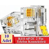 Derwell 10 Adet RJ11 2pin Jak 6P2C 2 Pinli Plug Altın Kaplama 2 Çekirdek Telefon Kablosu Için Konnektör