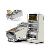 Derwell 10 Adet Yeni Nesil Metal Gold Plated Geçişli Cat5/cat6 RJ45 Konnektörü 8P8C Ethernet Kablo Ucu Jack - Altın - Gri