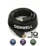 Derwell 10 Metre 10M Hdmi Kablosu Lcd Laptop Hd Ara Bağlantı Erkek-Erkek Tv Kablo Ps3 Ps4 Xbox Görüntü Kablo