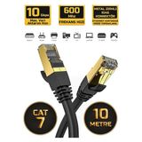 Derwell 10 Metre 10MT Yeni Nesil RJ45 Kablo CAT7U/FTP Altın Kaplama Korumalı 10 Gigabit/s Ağ Lan Ethernet Kablosu 600 Mhz Premium Metal Zırhlı RJ45 Kablo