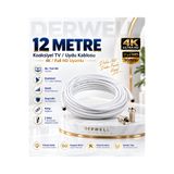 Derwell 12 Metre 4K Full HD Koaksiyel TV Uydu Anten Kablosu Seti - Güçlü Sinyal Aktarımlı Dayanıklı Televizyon Kablosu - Lnb Alıcı Uyumlu Yüksek Kalite Beyaz