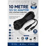 Derwell 12V Dc Adaptör Güç Uzatma Kablosu 5.5x2.1mm Güvenlik Kamerası Şerit LED Monitör Modem Uyumlu Dişi Erkek Jack Kablo - 10 METRE