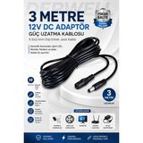 Derwell 12V Dc Adaptör Güç Uzatma Kablosu 5.5x2.1mm Güvenlik Kamerası Şerit LED Monitör Modem Uyumlu Dişi Erkek Jack Kablo - 3 METRE