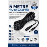 Derwell 12V Dc Adaptör Güç Uzatma Kablosu 5.5x2.1mm Güvenlik Kamerası Şerit LED Monitör Modem Uyumlu Dişi Erkek Jack Kablo - 5 METRE