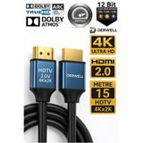 Derwell 15 Metre 15mt Premium 4K HDMI Kablosu HDTV 2.0 15m Oyuncu Bilgisayarı Playstation XBoX Notebook İçin 4K 2.0 VERSİON Hdmi Kablosu