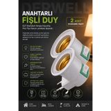 Derwell 2 ADET Anahtarlı Fişli Duy; E27 Standart Ampul Uyumlu Priz Tipi Gece Lambası Aparatı (Doğrudan Priza Takılan Açma Kapama Düğmeli Portatif Pratik Duvar Aydınlatma Adaptörü, Beyaz Renk Ekonomik Plastik)