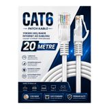 Derwell 20 Metre Beyaz Cat6 Patch Kablo Yüksek Hızlı Bakır İnternet Ağ Kablosu Gigabit Ethernet Smart TV Bilgisayar Modem Router Uyumlu RJ45 Konnektörlü Dayanıklı Esnek Bağlantı Kablosu Kablosu