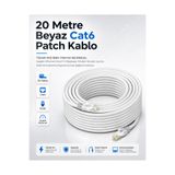 Derwell 20 Metre Beyaz Cat6 Patch Kablo Yüksek Hızlı İnternet Ağ Kablosu Gigabit Ethernet Smart TV Bilgisayar Modem Router Uyumlu RJ45 Konnektörlü Dayanıklı Esnek Bağlantı Kablosu Kablosu