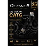 Derwell 25 METRE CAT6 Dış Mekan Outdoor Ethernet Kablosu 23 AWG 0.57mm Kalın Saf Bakır İnternet Ağ Kablosu Yüksek Hızlı Veri İletimi Su Geçirmez UV Korumalı Dayanıklı Siyah Modem Router Switch Patch Kablo