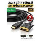 Derwell 3 Metre 3m Hdmi Dvi 24 1 Dvi To Hdmi Kablo Altın Uçlu Hdmı-dvı Kablosu Tv Pc Projektör Ps4/3 Kablo