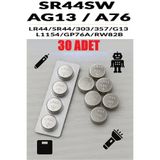 Derwell 30 Adet 30'Lu Ag13/Lr44/A76/357A Düğme Pil 1,5 V Saat Lazer Oyuncak Pili Alkalin Düğme Pil