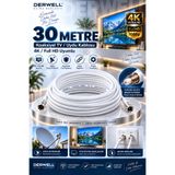 Derwell 30 Metre 4K Full HD Koaksiyel TV Uydu Anten Kablosu Seti - Güçlü Sinyal Aktarımlı Dayanıklı Televizyon Kablosu - Lnb Alıcı Uyumlu Yüksek Kalite Beyaz