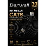Derwell 30 METRE CAT6 Dış Mekan Outdoor Ethernet Kablosu 23 AWG 0.57mm Kalın Saf Bakır İnternet Ağ Kablosu Yüksek Hızlı Veri İletimi Su Geçirmez UV Korumalı Dayanıklı Siyah Modem Router Switch Patch Kablo