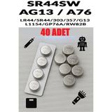 Derwell 40 Adet 40'Lı Ag13/Lr44/A76/357A Düğme Pil 1,5 V Saat Lazer Oyuncak Pili Alkalin Düğme Pil