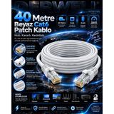 Derwell 40 Metre Cat6 Fabrikasyon Ethernet Internet Kablosu Hazır Soketli RJ45 Gigabit Hızlı Data Ethernet Kablo Pc Modem Playstation Smart Tv Android Box Fiber Uyumlu Kayıpsız Kaliteli - 40 METRE CAT6 PATCH KABLO