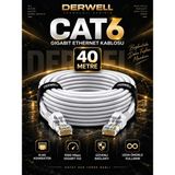 Derwell 40 Metre Cat6 Gigabit Ethernet Kablosu RJ45 Konnektör Uçlu 1000MBPS Fiber Internet Lan Ağ Kablosu Bakır Güvenli Bağlantı Bilgisayar Modem Router Smart Tv Ps5 Xbox Laptop Uzun Ömürlü Kablo